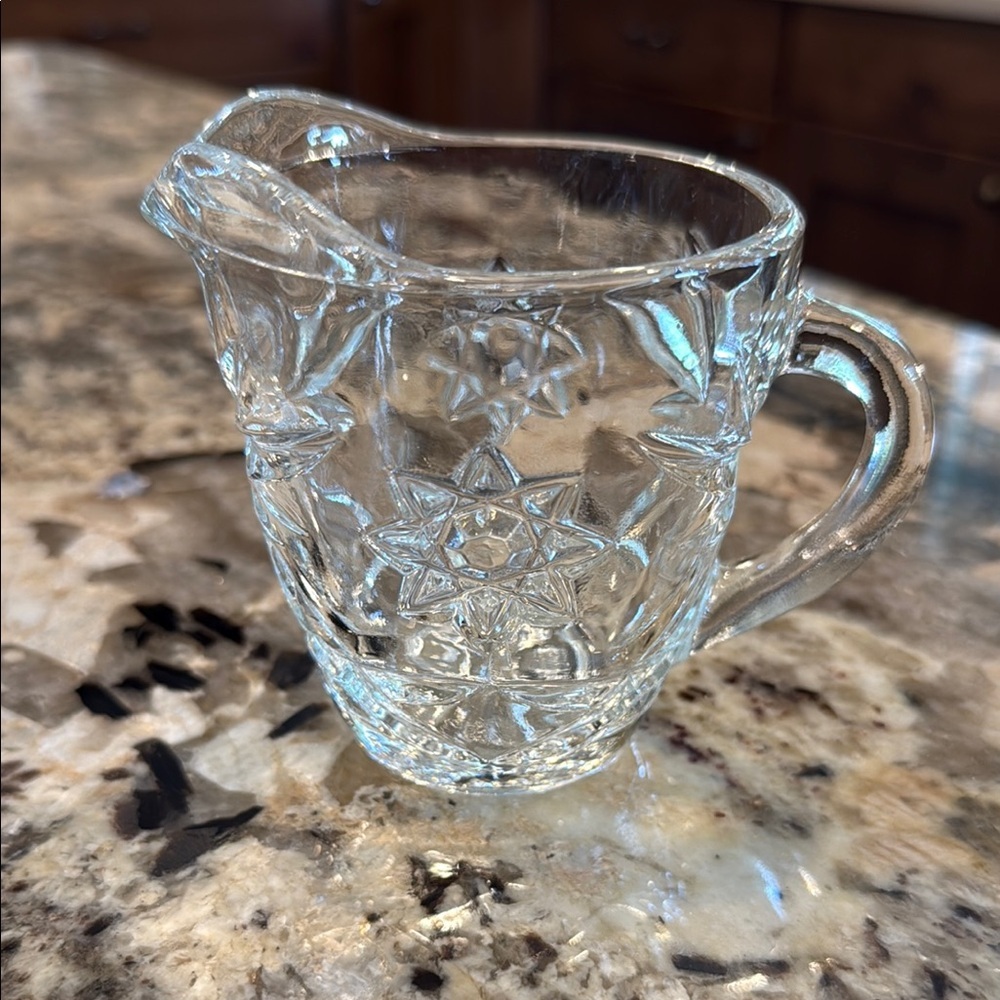 Vintage Anchor Hocking Prescut Star of David 8 Oz Creamer Pitcher Clear Glass.